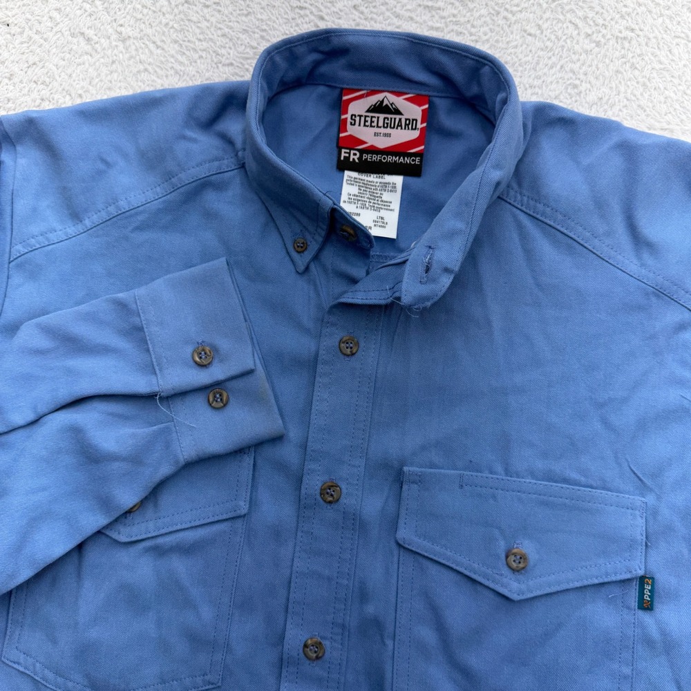 Steelguard FR Performance Shirt Mens Large Blue Tecasafe Plus NFPA 2112 CAT 2